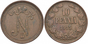РОССИЯ ДЛЯ ФИНЛЯНДИИ 10 ПЕННИ 1915 Биткин 438 медь 51-1412