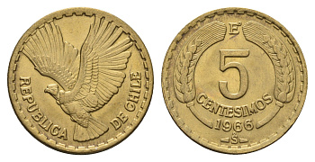 Чили 5 сентесимо 1966 KM 190 алюминиевая бронза aUNC 91-614