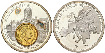 Нидерланды медаль "Королевский дворец" с монетой 10 центов, диаметр 35 мм, вес 22,1 гр беллый металл PROOF 11-170-24