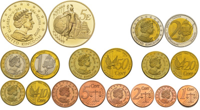 Великобритания набор европробников из 9 монет 2002 в оригинальной коробке, с сертификатом PROOF 3-4-4-31