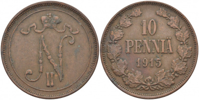 РОССИЯ ДЛЯ ФИНЛЯНДИИ 10 ПЕННИ 1915 Биткин 438 медь 51-1412