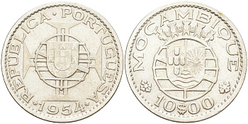 Португальский Мозамбик 10 эскудо 1954 KM 79 серебро 4589-831
