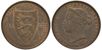 Джерси 1/24 шиллинга 1877 H, Виктория (1837-1901) KM 7 бронза 650-441