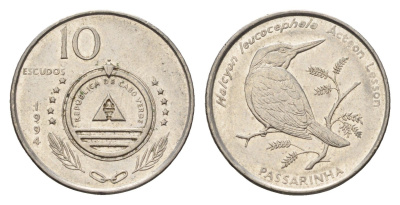 Кабо-Верде 10 эскудо 1994 Птицы - Сероголовая альциона (halcyon leucocephala) KM 29 сталь плакированная никелем 4703-514