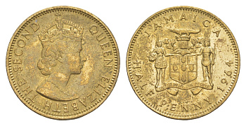 Ямайка 1/2 пенни 1964 KM 38 никель латунь aUNC 4640-1259