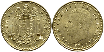 Испания 1 песета 1975 (80) Хуан Карлос I (1975-2014) KM 806 алюминиевая бронза 4397-617