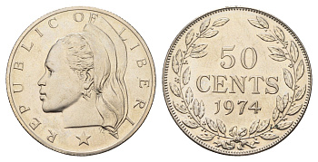 Либерия 50 центов 1974 KM 17a.2 медно-никель aUNC 4678-211