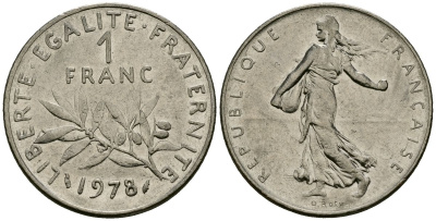 Франция 1 франк 1978 сеятель KM 925 никель 4135-911