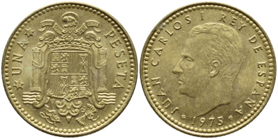 Испания 1 песета 1975 (80) Хуан Карлос I (1975-2014) KM 806 алюминиевая бронза 4397-617