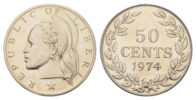 Либерия 50 центов 1974 KM 17a.2 медно-никель aUNC 4678-211