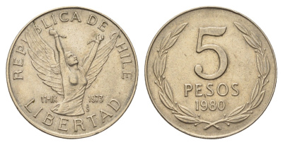 Чили 5 песо 1980 KM 209 медно-никель 4675-641