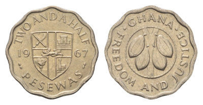 Гана 2 1/2 песевы 1967 год-тип KM 14 медно-никель UNC 4668-615