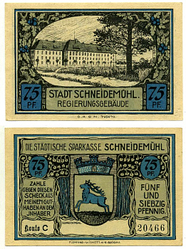 Шнейдемюль (SCHNEIDEMUHL) 75 пфеннигов 1922 нотгельд (KONTO С), земля Померания Grabowski 1191.1b бумага 2196-1-1-1