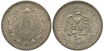 Мексика 1 песо 1932 OPEN 9 KM 455 серебро 633-134