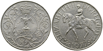 Великобритания 25 пенсов 1977 25 лет со дня коронации Елизаветы, Елизавета II (1952-2022) KM 894, Spink 4136 медно-никель 4364-3913