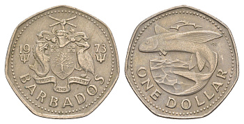 Барбадос 1 доллар 1973 летучая рыба KM 14.1 медно-никель 4637-321
