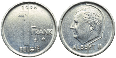 БЕЛЬГИЯ 1 ФРАНК 1995 BELGIE KM 188 железо плакированное никелем 4392-866