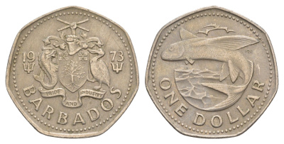 Барбадос 1 доллар 1973 летучая рыба KM 14.1 медно-никель 4637-321