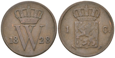 Нидерланды 1 цент 1828 Виллем I (1815-1840) KM 47 медь 4181-437