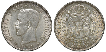 Швеция 2 кроны 1931 G, Густав V (1907-1950) KM 787 серебро 4179-1344