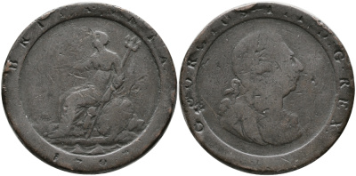 Великобритания 1 пенс 1797 Георг III (1760-1820) KM 618, Spink 3777 медь 91-332