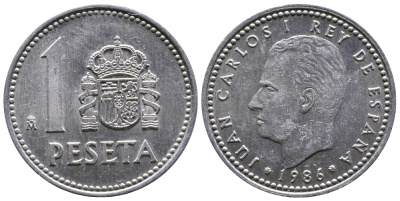 Испания 1 песета 1986 M, Хуан Карлос I (1975-2014) KM 821 алюминий 4110-1445