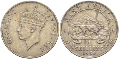 Британская Восточная Африка 1 шиллинг 1950 Георг VI (1936-1952) KM 31 медно-никель 216-1031