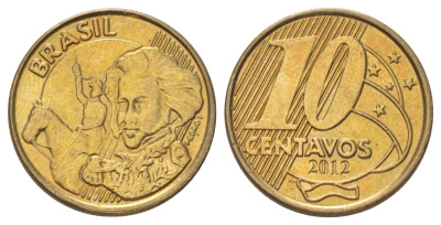Бразилия 10 сентаво 2012 KM 649 сталь плакированная латунью aUNC 4627-964