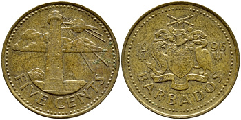 Барбадос 5 центов 1996 маяк Саут-Пойнт KM 11 латунь 4398-547