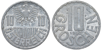 Австрия 10 грошей 1957 KM 2878 алюминий 4164-357