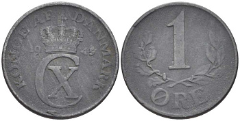 ДАНИЯ 1 ЭРЕ 1945 N; S, КРИСТИАН X (1912-1947) KM 832 цинк 4387-163