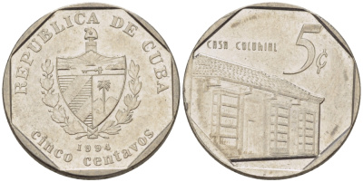 Куба 5 сентаво 1994 Casa Colonial KM 575.1 сталь плакированная никелем 66-649