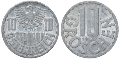 Австрия 10 грошей 1957 KM 2878 алюминий 4164-357