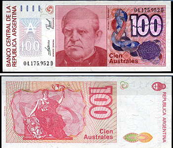 Аргентина 100 аустралей ND (1985-1990) Доминго Фаустино Сармьенто Pick 327 c бумага UNC (пресс) 7198-9-1-2