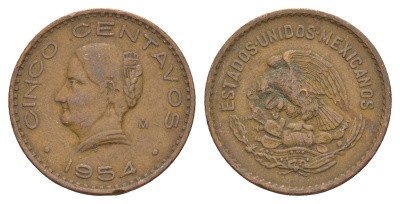 Мексика 5 сентаво 1954 KM 424 бронза 4656-1147