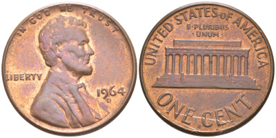США 1 ЦЕНТ 1964 D, ЛИНКОЛЬН KM 201 медь цинк UNC 187-641