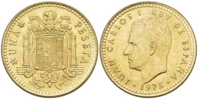 Испания 1 песета 1975 (80) Хуан Карлос I (1975-2014) KM 806 алюминиевая бронза 4523-857