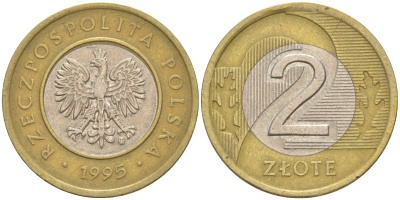 Польша 2 злотых 1995 MW KM 283 биметалл 4395-432