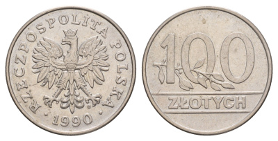 Польша 100 злотых 1990 MW, год-тип Y 214 медно-никель UNC 4654-1031