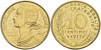 Франция 10 сантимов 1977 тип Marianne KM 929 медь-алюминий-никель    4189-236