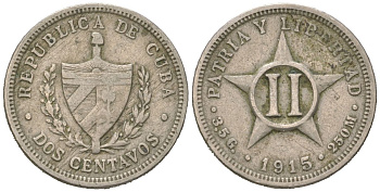 Куба 2 сентаво 1915 KM A10 медно-никель 4615-867