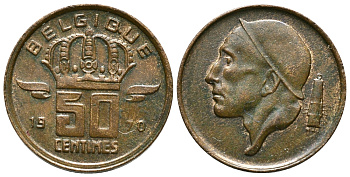 БЕЛЬГИЯ 50 САНТИМОВ 1970 BELGIQUE KM 148.1 бронза 54-1014