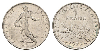 Франция 1 франк 1973 сеятель KM 925 никель 4673-1141