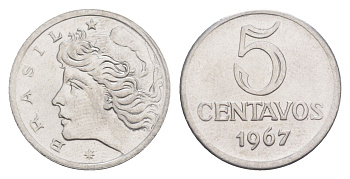 Бразилия 5 сентаво 1967 KM 577.1 нержавеющая сталь UNC 4644-415