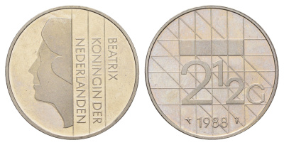 Нидерланды 2 1/2 гульдена 1988 Беатрикс (1980-2013) KM 206 никель UNC 4367-521