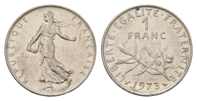 Франция 1 франк 1973 сеятель KM 925 никель 4673-1141