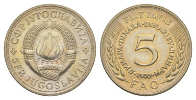 Югославия 5 динаров 1970 Продовольственная программа - ФАО KM 56 медь цинк никель UNC 4544-144