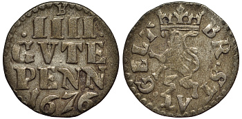 БРАУНШВЕЙГ 4 ПФЕННИГА 1676 В, ЙОХАН ГЕОРГ (1675-1685) KM 73 серебро 00-00