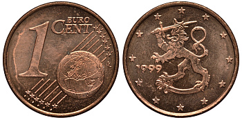 Финляндия 1 евроцент 1999 KM 98 сталь плакированная медью XF-UNC 4181-145