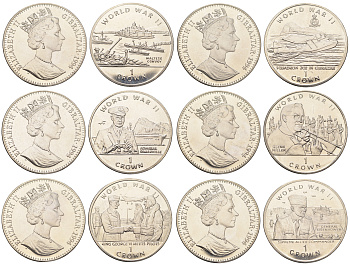 Гибралтар полный набор из 6 монет (1 крона) 1994 Вторая мировая война KM 259, 260, 261, 262, 263 и 264 медно-никель BU 1524-1731-1741